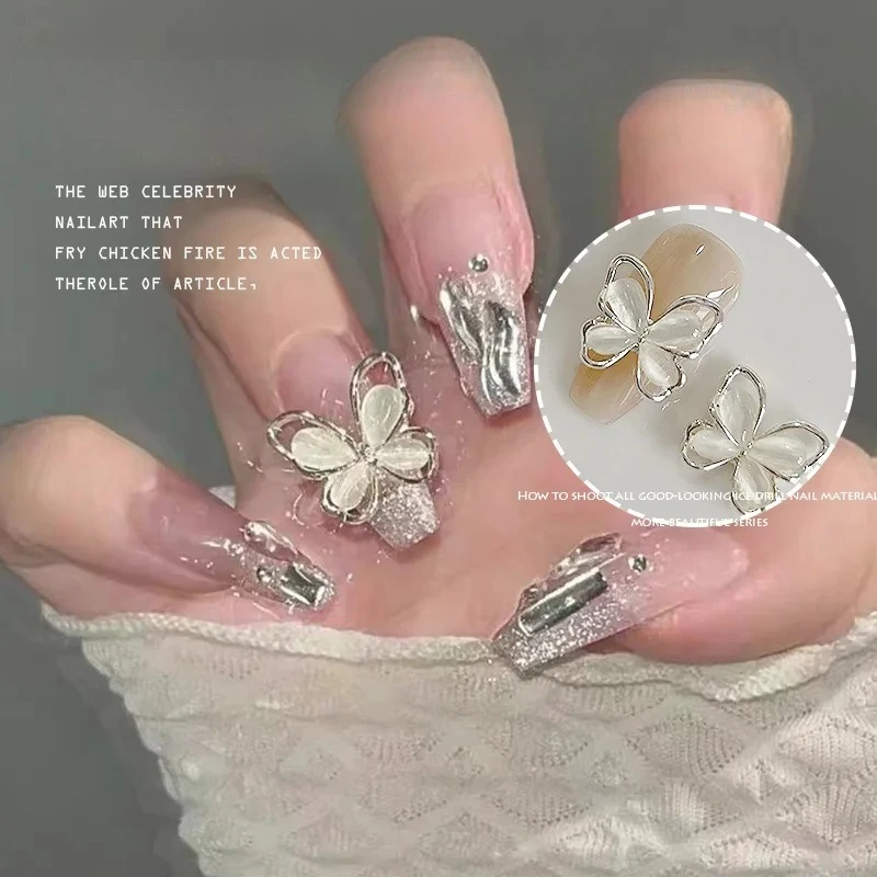 10Pcs 3D Golden/Silvery Butterfly Shape Nail Charms Alloy Nail Art Manicure Jewelry For DIY Luxury Accessories