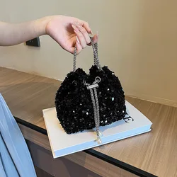 Fashion Personalized Sequin Crossbody Bag for Women's New Bucket Stylish Shoulder Bag Trendy Luxury Brand Crossbody Bag