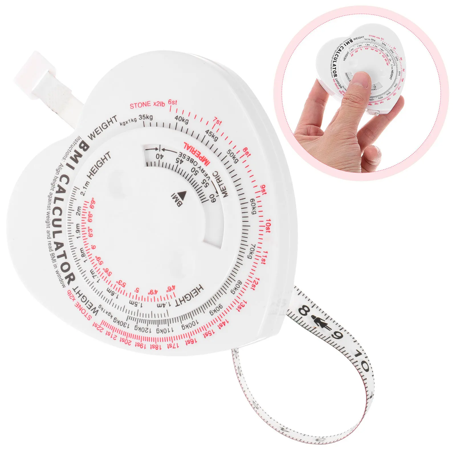 Retractable Body Measurement Tape Heart Shape Bmi Soft Dual Sided Auto Roll Waist Measure Tool Portable Body Tape Measure