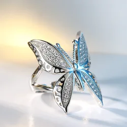 Fashion Female Rings 925 Sterling Silver Hollown Butterfly Shaped Opening Rings for Women Promise Love Wedding Jewelry Anillos