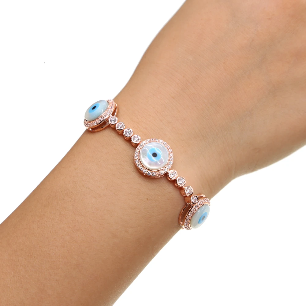 3 pcs mother of pearl evil eye charm tennis chain high quality adjusted fashion turkish jewelry bracelet