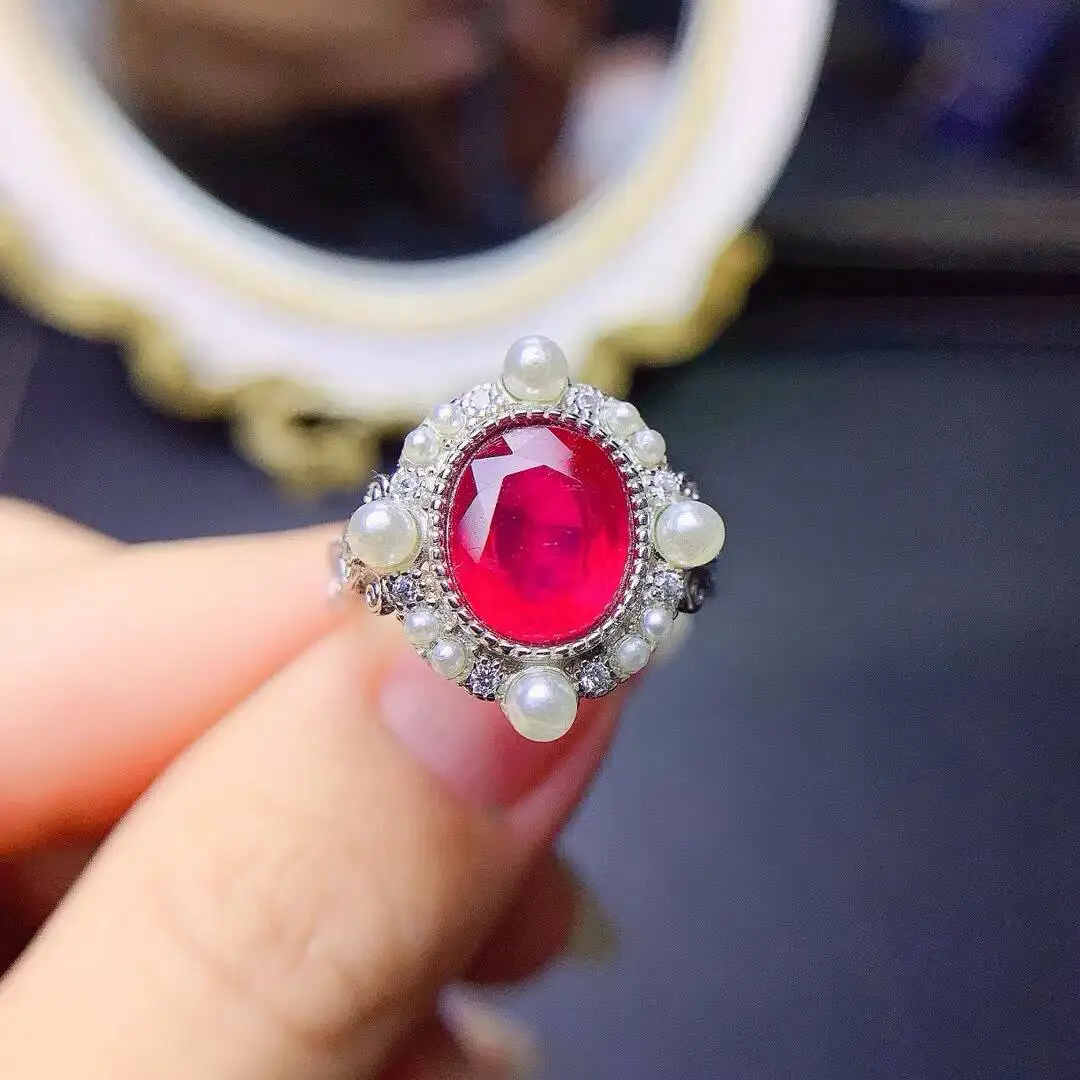 KJJEAXCMY New style Jewelry Natural Women's Ruby ring 925 silver inlay Colorful and splendid Crystal pure fire flash explosion