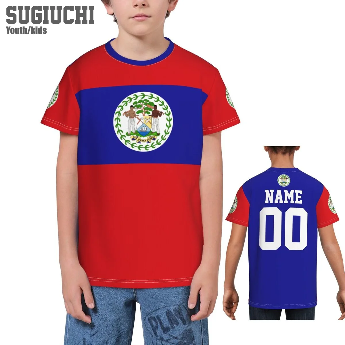 Benutzerdefinierte Namensnummer Belize Flagge Emblem 3D T-Shirts für Kinder Jugendliche Jungen/Mädchen T-Shirts Fußball Fans Geschenk T-Shirt