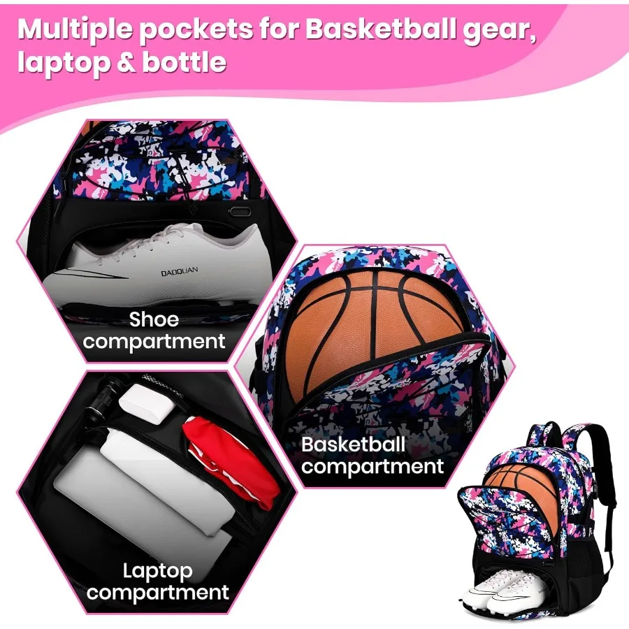 Large Basketball Backpack for Men and Youth: Spacious Sports Gym Bag with Dedicated Ball and Shoes Compartments Ideal for Trave