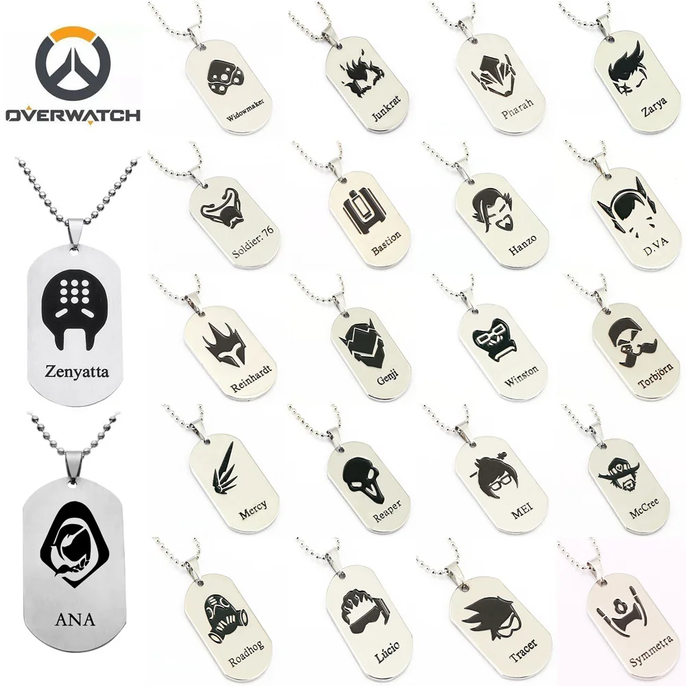 Overwatch D.va Hanzo Mei Necklace Keychain Noble Dog Tag Titanium Steel Chain Pendant for Men Boy Student Costume Jewelrys