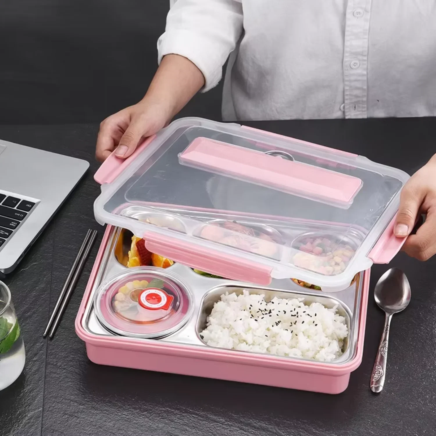 الجملة 304 الغذاء الصف الفولاذ المقاوم للصدأ بينتو الغداء للأطفال معزول حاوية طعام محمولة الغداء المدرسي