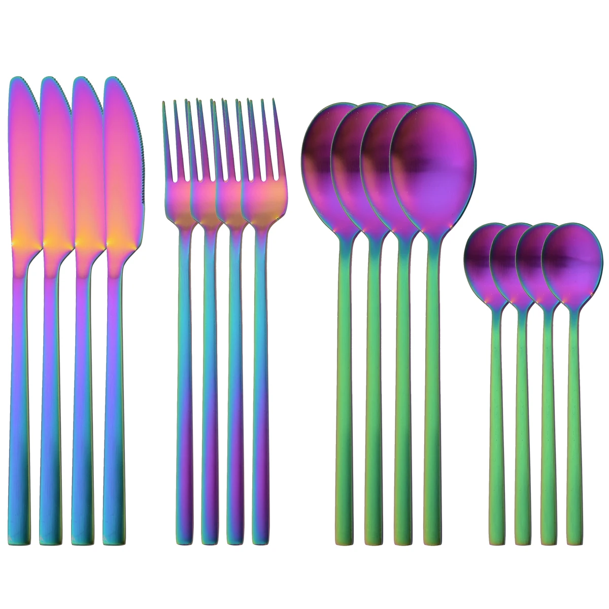 

16Pcs Rainbow Matte Dinnerware Set Knife Fork Spoon Dinner Flatware Set Stainless Steel Cutlery Set Kitchen Silverware Tableware