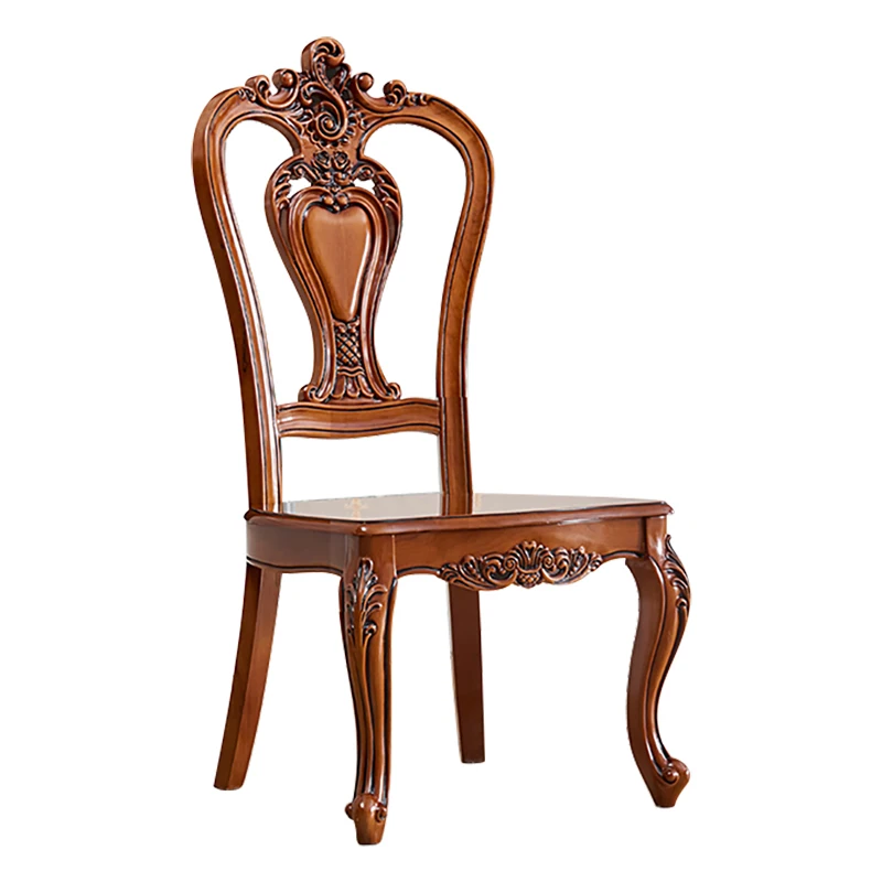 

All solid wood dining chair wooden back chair European dining table stool simple engraved book chair with armrest casual