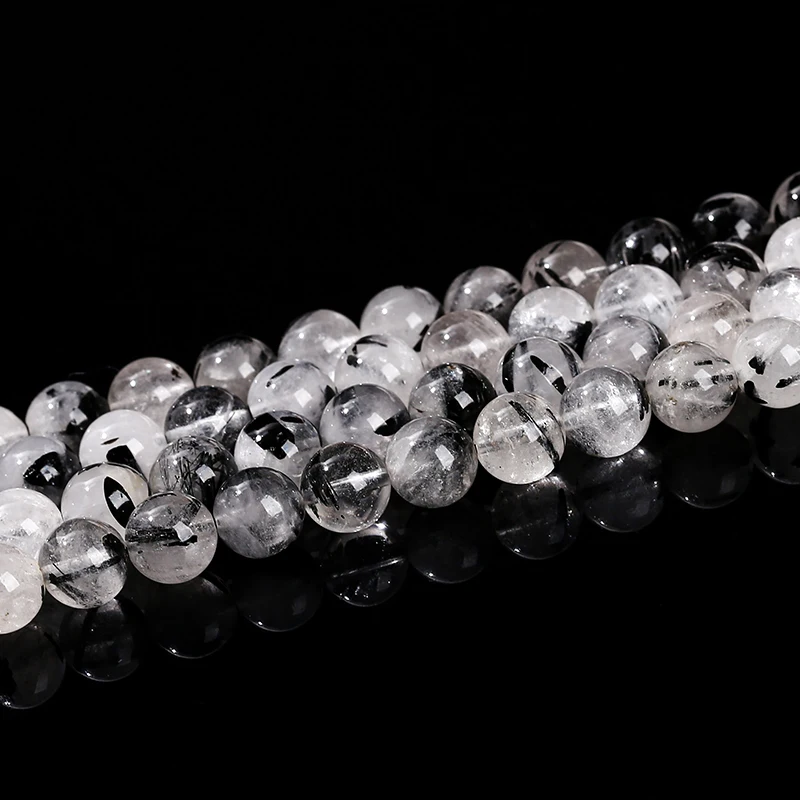 3A Quality Natural Black Rutilated Quartz Round Loose Crystals Healing Beads For Jewelry Making Diy Bracelet Necklace Accessory