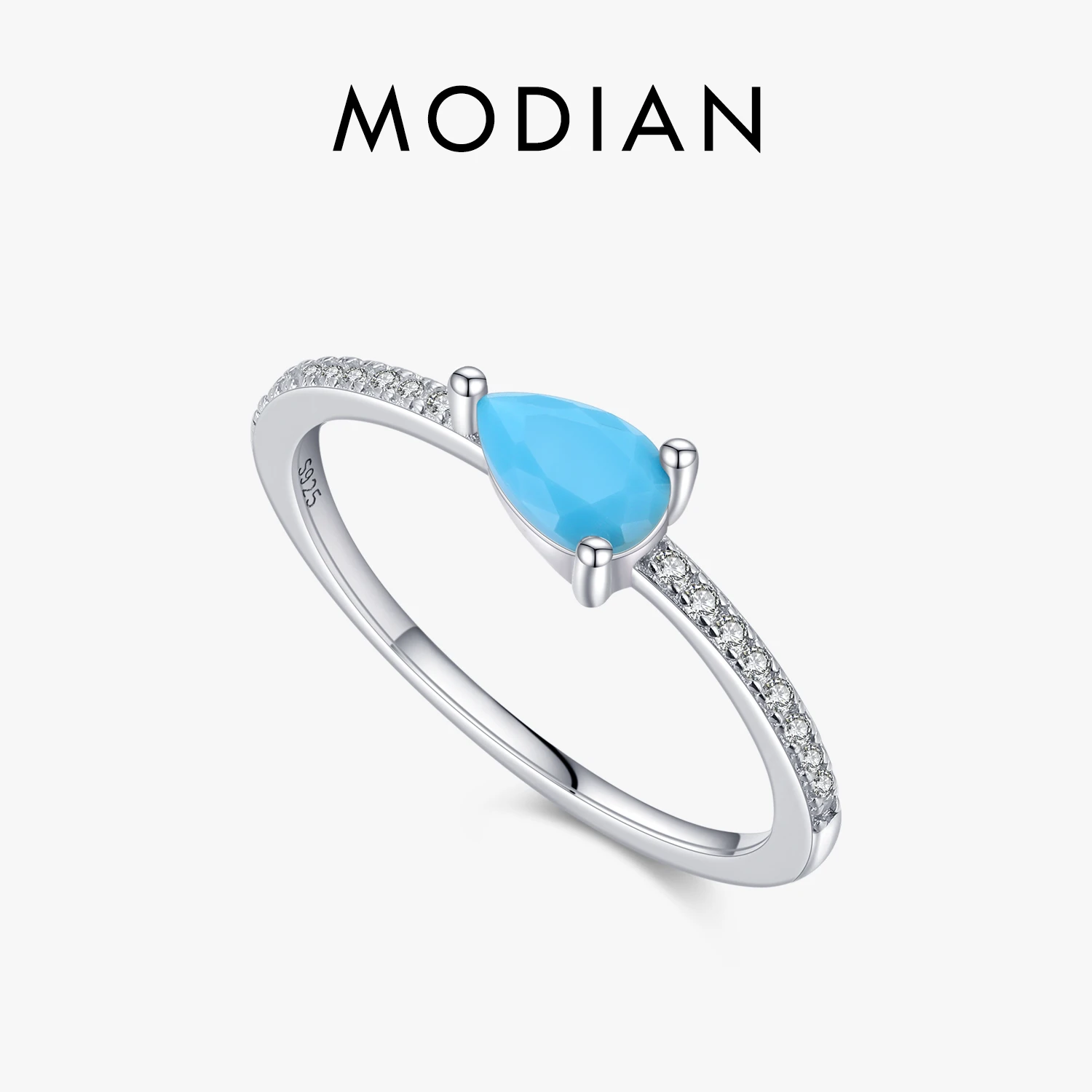 MODIAN 925 Sterling Silver Exquisite Water Drop Shape Natural Turquoise Ring For Women Stackable Party Ring Fine Jewelry