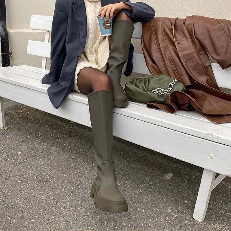 2023 New Winter Women Knee-High Boots Punk Shoes Woman Shoes High Heels Sexy Thigh High Boots Flat Over The Knee Boots Fashion