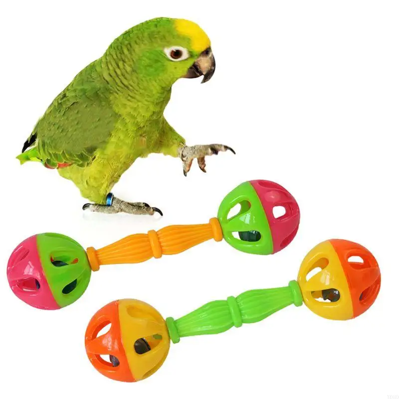 Y08d 2 pcs juguetes para loros mascota bola colorida interactiva con campanas para aves medianas