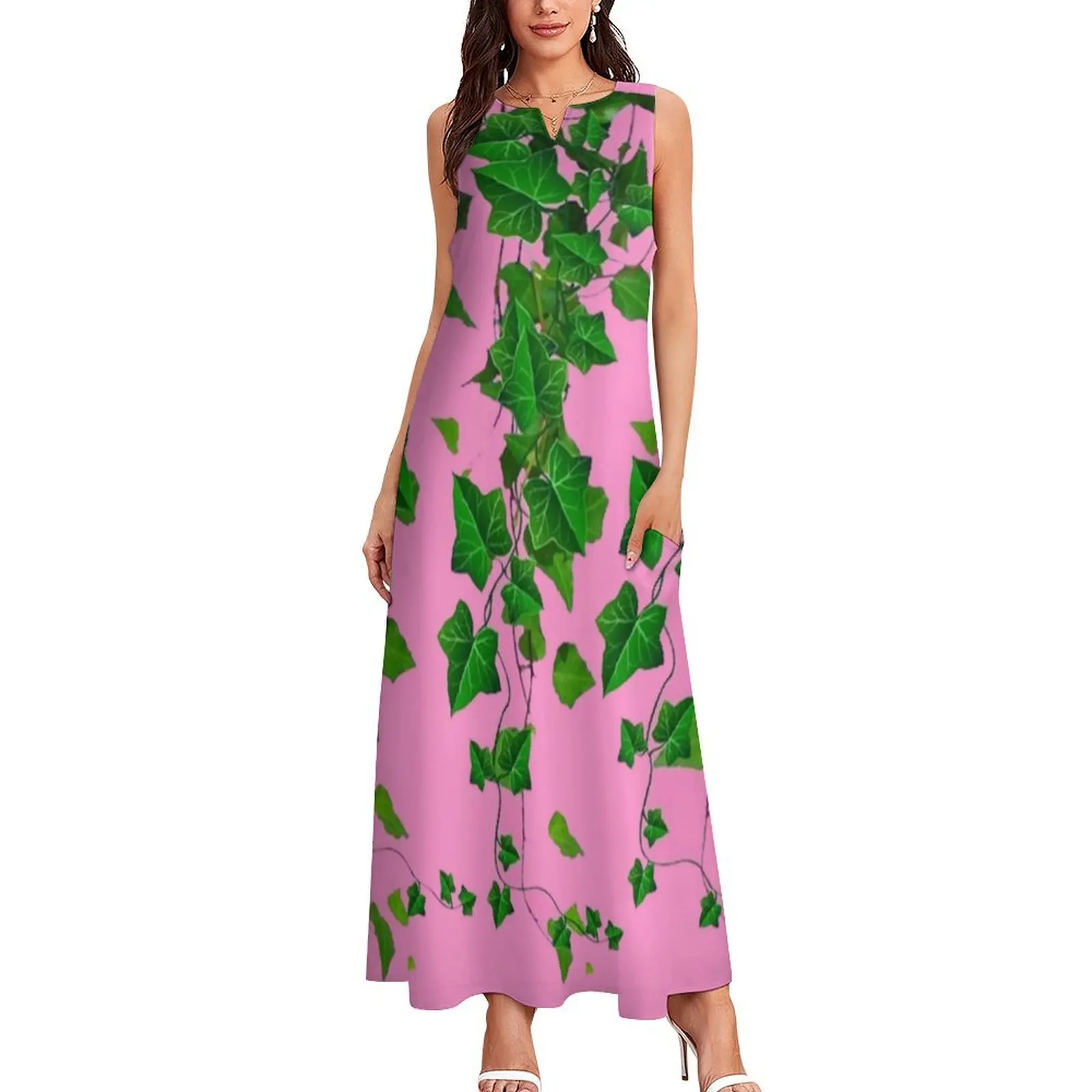 GREEN IVY HANGING LEAVES VINES PINK ART Long Dress evening dresses women Evening dresses Dress