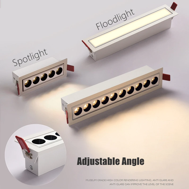 Tuya ZigBee inteligentne ściemnianie LED liniowy światło kratki wbudowany z regulowanym kątem reflektor antyodblaskowy 10W 20W długa taśma reflektor