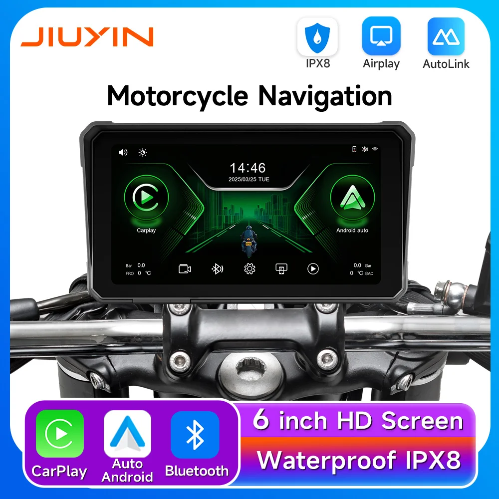 

Jiuyin 6 Inch Ipx8 Waterproof Motorcycle Wireless Apple Carplay Android Auto Portable Navigation Gps Screen Display Bluetooth