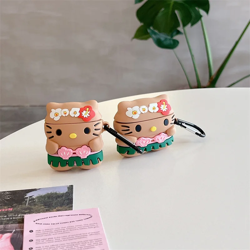 Étui Airpods Pro 2, mignon 3D Anime, marron Hula Hello Kitty, étui Airpods Pro, housse pour écouteurs en silicone, étui Airpods 3