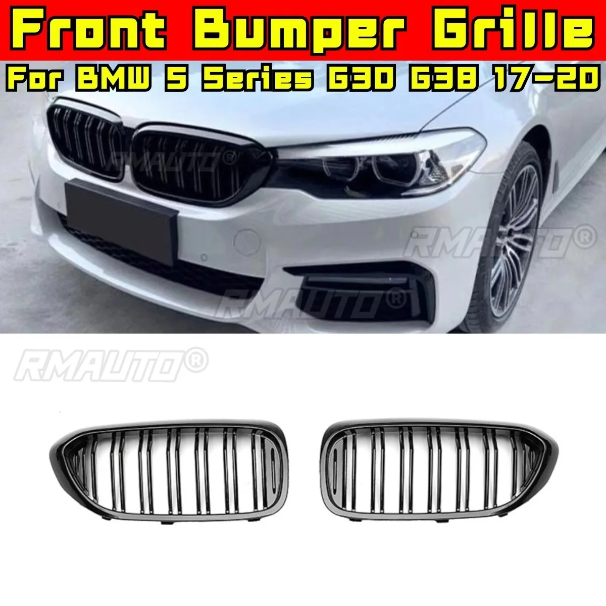 

Решетка бампера автомобиля, декоративные полоски, гоночная решетка, комплект кузова, решетка переднего бампера для BMW 5 серии G30 G38 2017-2020, внешняя часть