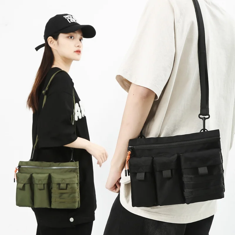 Streetwear Unisex Nylon Tactical Messenger Bags Casual Bullet Bessenger Bag Hip Hop Vest Bag Function Tactics Phone Shoulder Bag