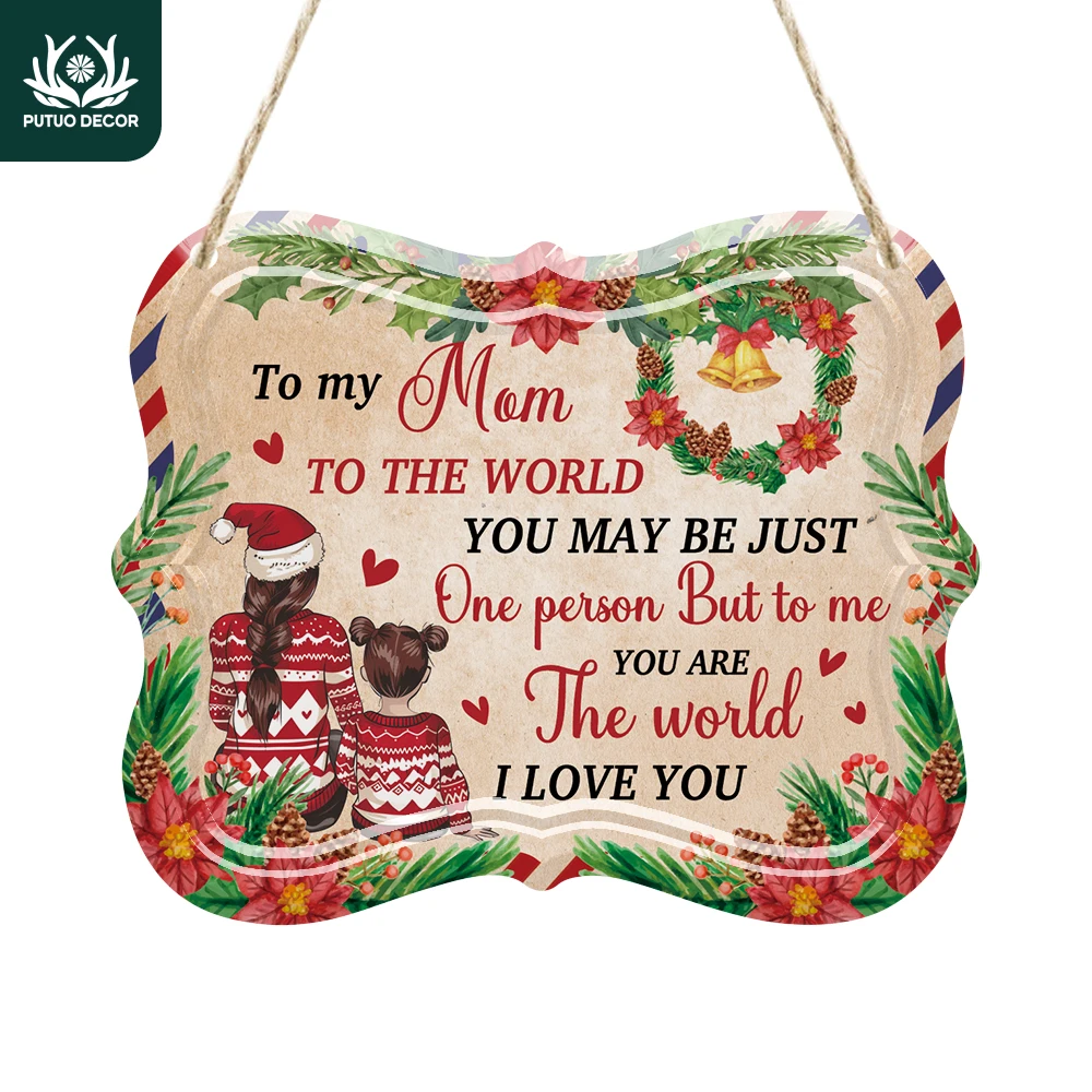 Putuo Decor 1 Stück Vintage-Metallblechschild, „To My Mom I Love You“, Wandkunst-Dekoration für Weihnachtsfeier, Weihnachtsfeier, Weihnachtsgeschenk