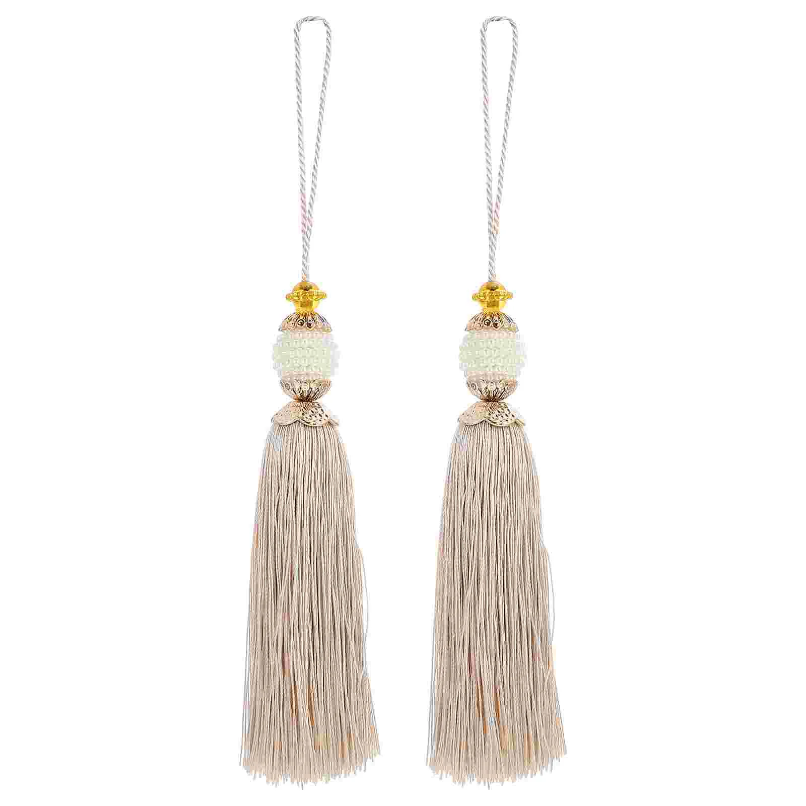 2 Pcs Window Curtain Pearl Tassel Exquisite Tassels Hanging Ears Blankets Decorative Clothing Pillow Coffee Vertical Polyester