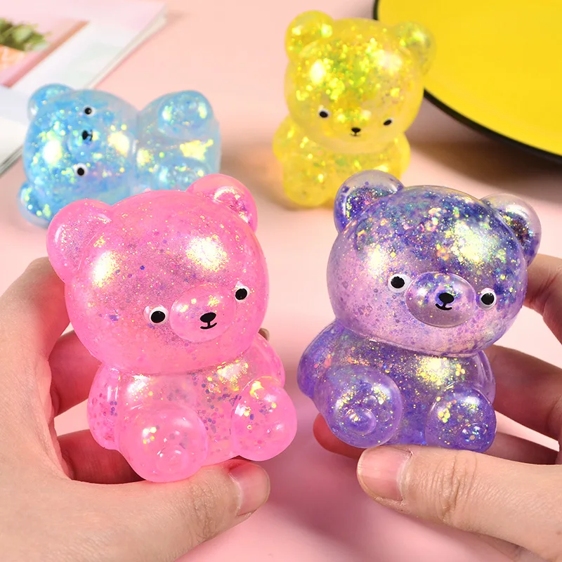 Fidget Bear Toy Squishys Glitter Gummy Bear Needoh Small Cute Animal Anti Stress Fidget Splat Decompressions Vent Squeeze Toy