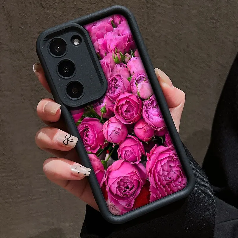 Pink rose pattern phone case suitable for Samsung Galaxy S26 S25 S24 S23 S22 S20 FE/Ultra/Plus anti drop back cover
