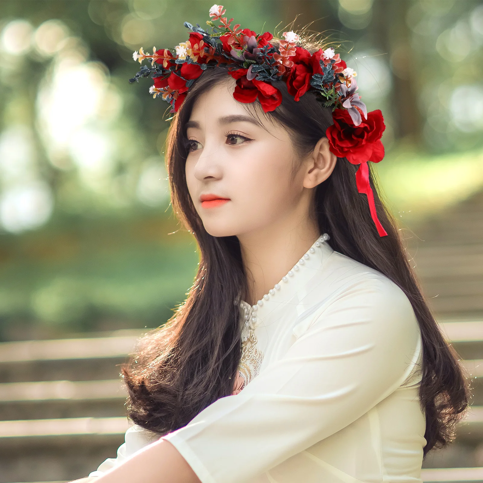 عيد الميلاد جارلاند هيرباند الأزهار إكليل عقال محاكاة زهرة تاج حفلة خوذة عيد الميلاد إكسسوارات الشعر هدايا النساء