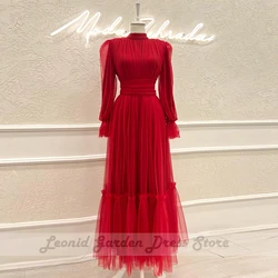 Elegant Prom Dresses High Neck Puffy Long Sleeves Evening Dress Customized Tulle Formal Party Gowns A-Line فساتين السهرة