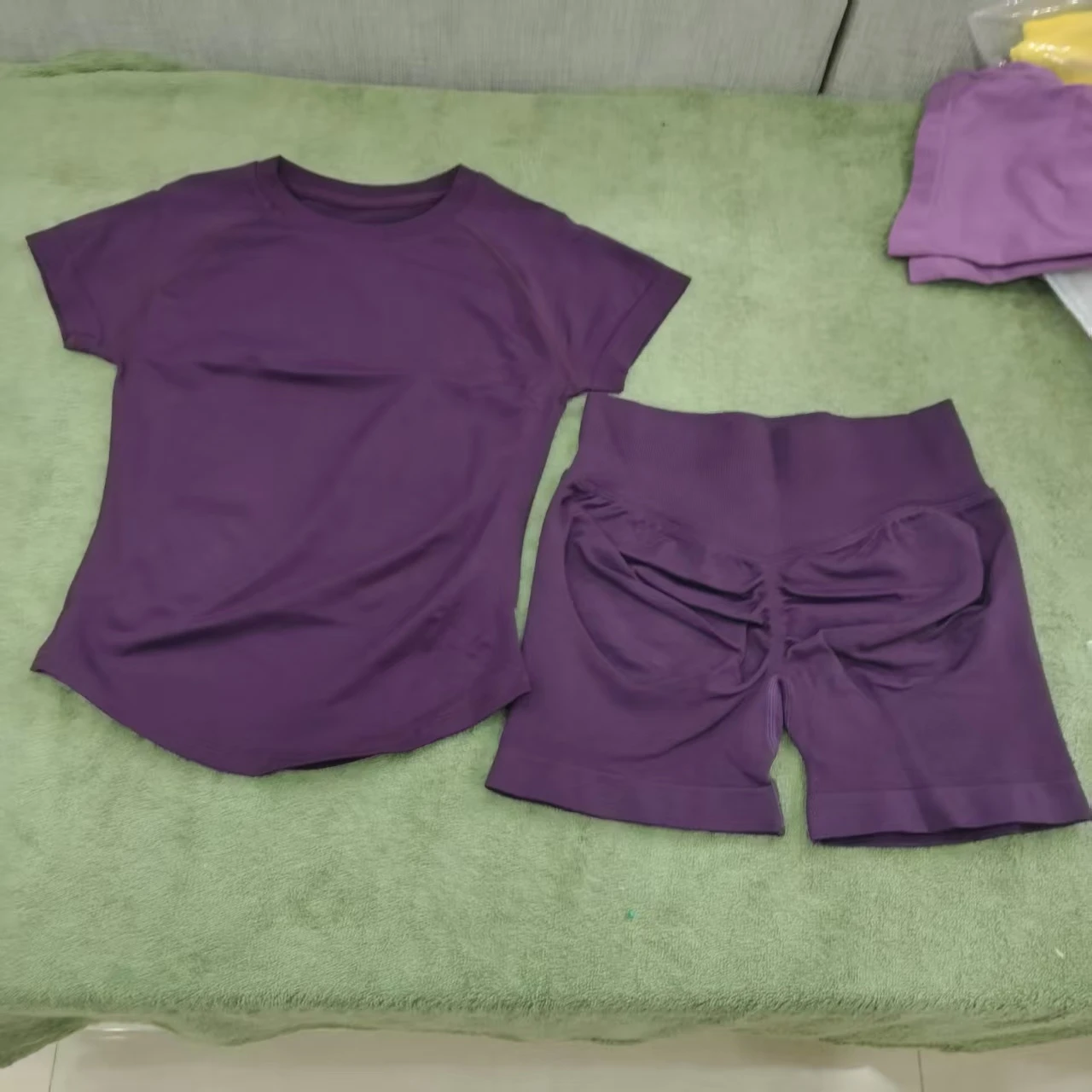 2-teiliges Set Dynfe Damen-Sport- und Fitness-Set mit kurzen Ärmeln, Impact Fitness Laufsport-Shorts-Sportset, nahtloses Yoga-Set, nahtloses Yoga-Set