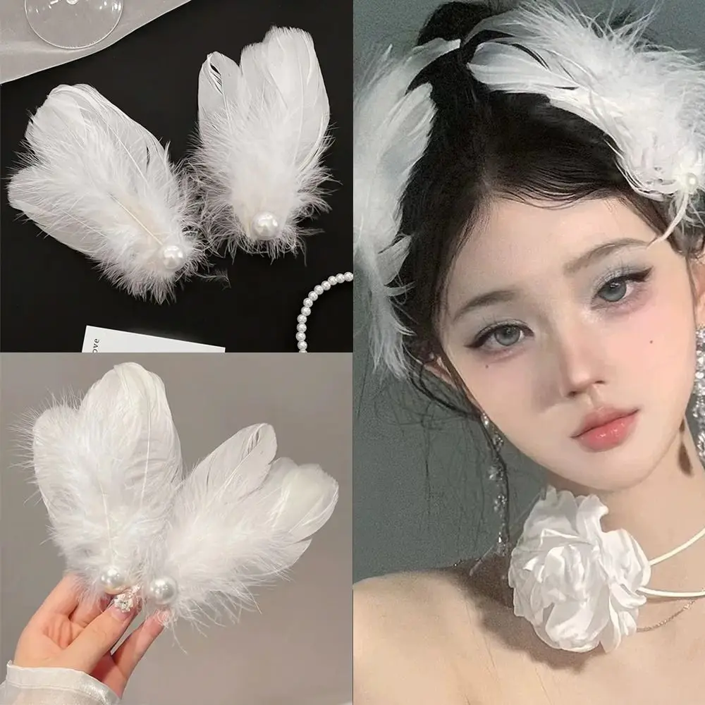 Mode Fee Witte Veer Haarspeld Elegante Zoete Parel Pluizige Haarspeld Haar Clip Voor Vrouwen Meisjes Haaraccessoires