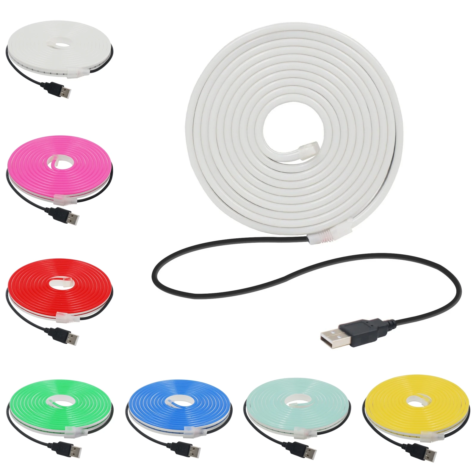 USB Neon Strip LED Lights 5V 2835 120LEDs/m Flexible IP67 Rope Lamp Ribbon Lighting Decor White Warm Red Green Ice Blue Yellow