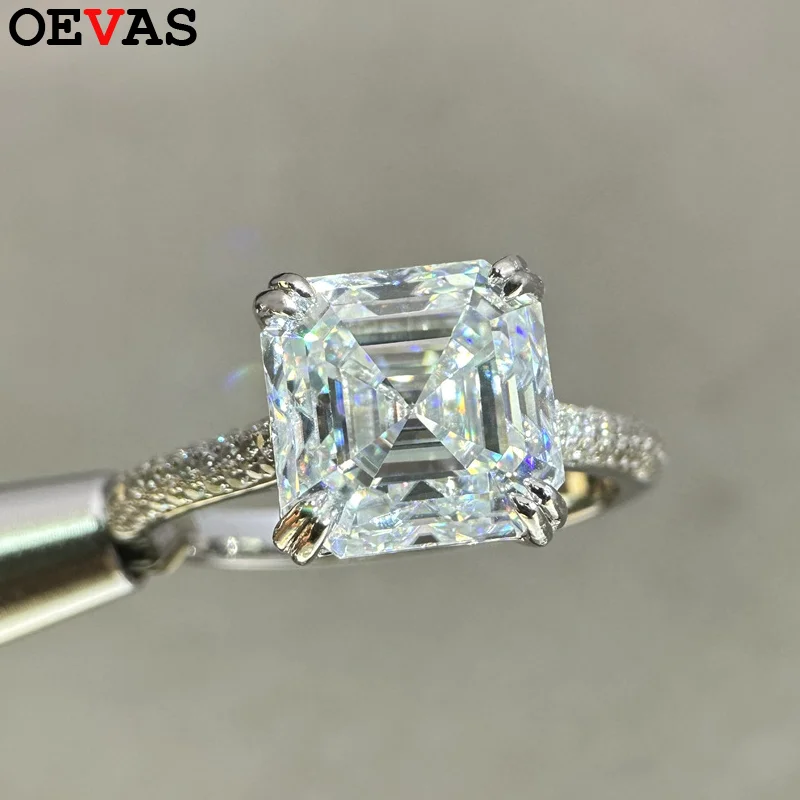 

OEVAS 8x8 мм 10 карат квадратное кольцо с муассанитом огранки Asscher для женщин 100% серебро S925 обручальное кольцо ювелирные изделия с сертификацией
