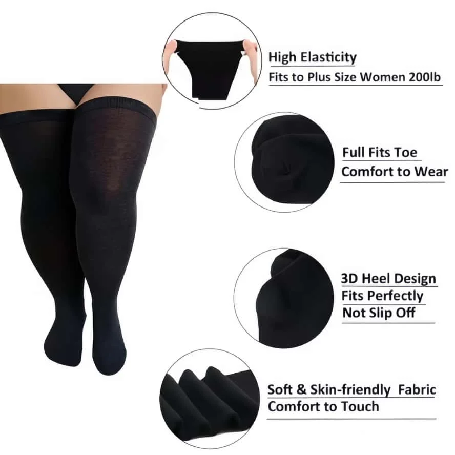 Plus Size Elastic Thigh High Stockings Ladies White Black Striped Over Knee Leg Warmer Winter Socks for Oversize Women XXL 100KG