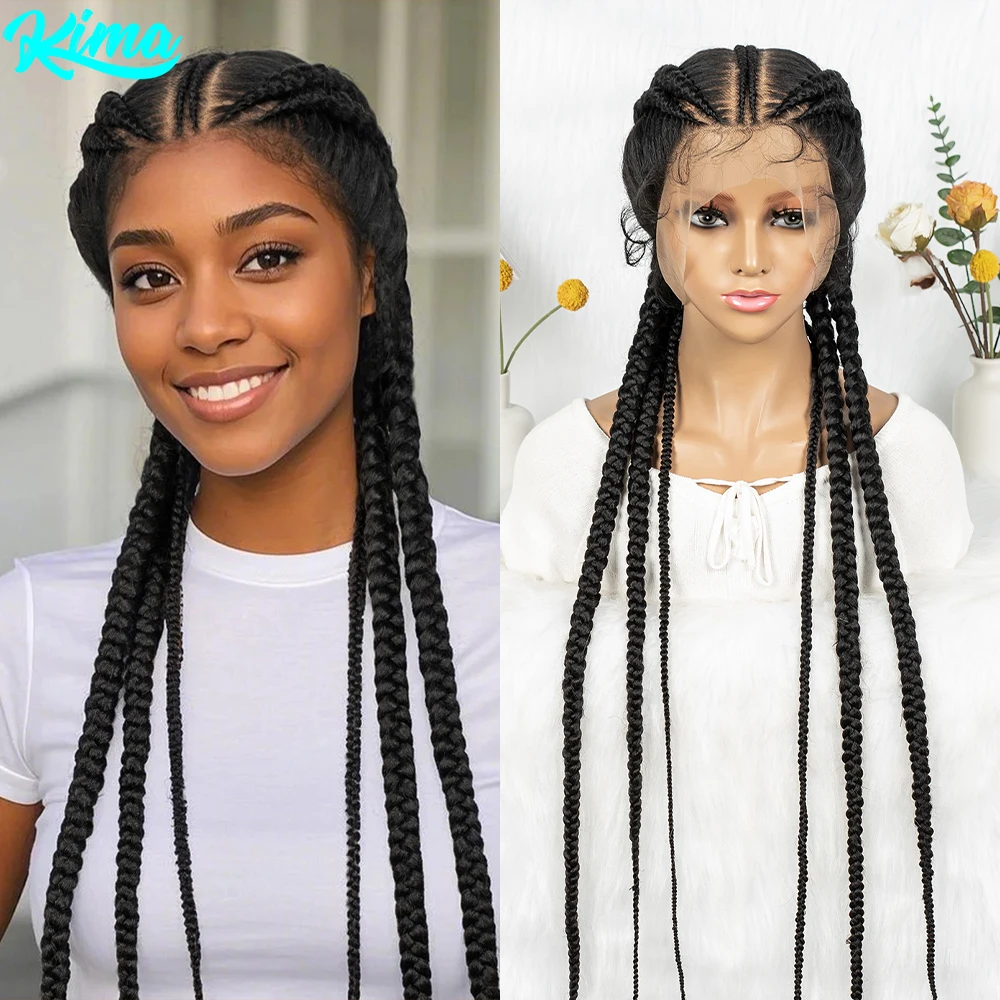 

36inch Full Lace Cornrow Braided Wigs Synthetic Braids Wig with Baby Hair Knotless Braided Lace Wig for Black Women