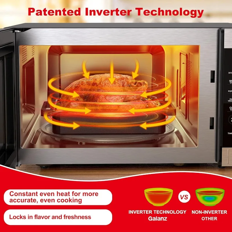 Galanz Microwave Oven ExpressWave dengan teknologi Inverter yang dipatenkan, Reheat Sensor, 10 tingkat daya variabel, memasak kilat