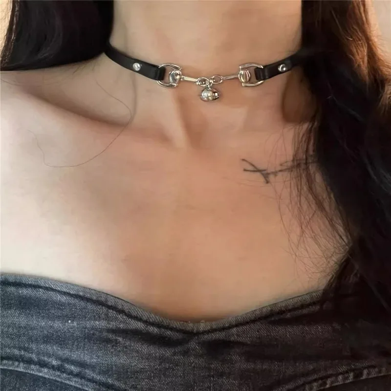 Vintage Y2K Sexy Necklace for Women Girls Fashion Punk Bell Pendant Pu Leather Choker Collar Chain Goth Jewelry Accessories Prop - view 6