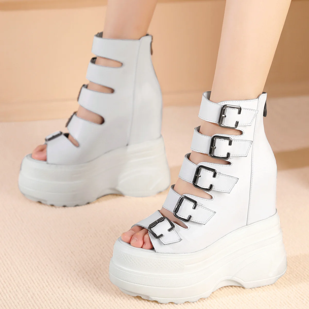 

Summer Plus Size 47 Shoes Women Large Size46 Genuine Leather Wedges High Heel Gladiator Sandals Platform Pumps Big Size 45 Shoes