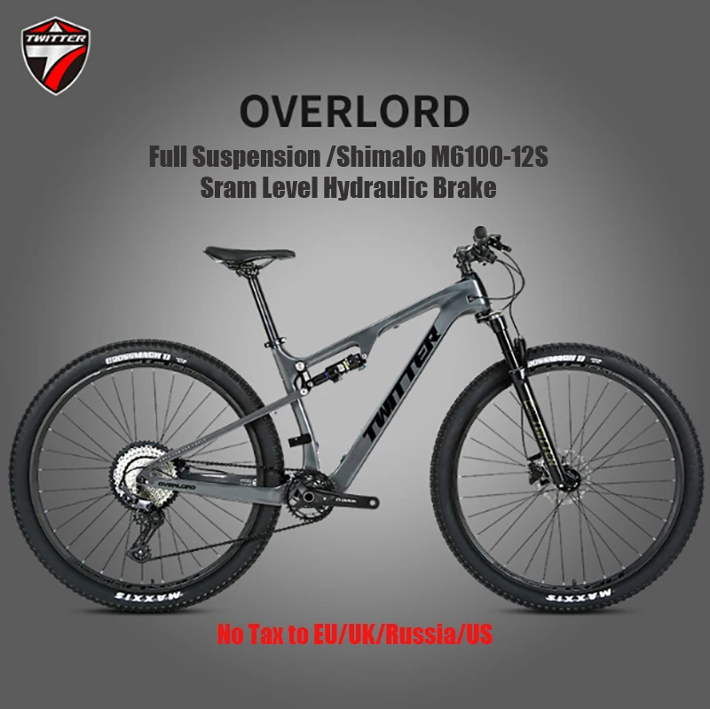 Carbon Full Suspension Mountain Bikes TWITTER OVERLORD 27.5 29er  DEORE M6100-12S XC MTB SRAM LEVEL Hydraulic Disc Brake