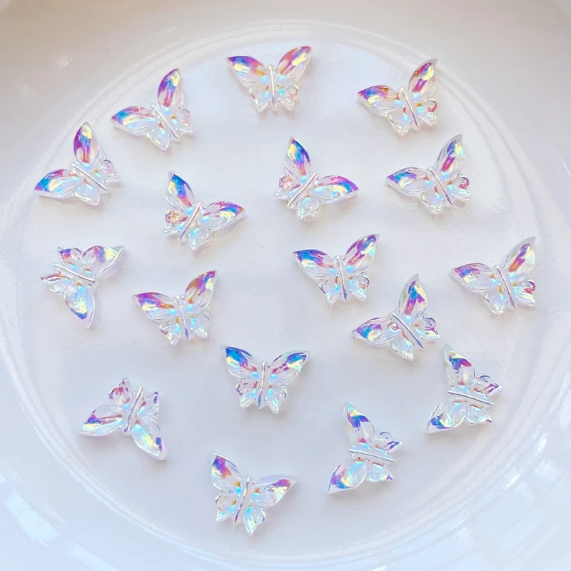 100Pcs Nail Art Accessories Resin 7*9mm Cute Mini Shiny Butterfly Figurine Crafts Flatback Cabochon Ornament Jewelry Making