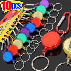 1/10pcs Retractable Steel Cord Pull Reel Keychains Buckle Clasp Wire Rope Key Ring Recoil ID Card Holder Sporty Multiple Tools