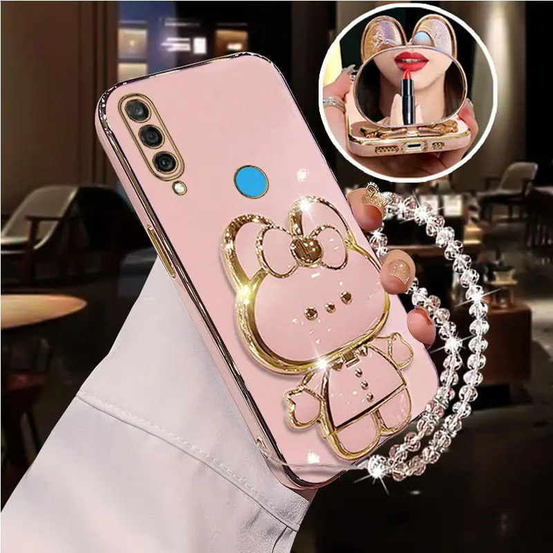 P 30 P 20 Diamond Strap Mirror Rabbit Phone Holder Case On For Huawei P30 P20 P40 P50 P60 Lite Pro Y6P Y6 Y7 2019 Stand Cover