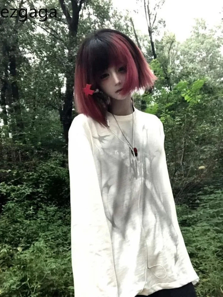 

Ezgaga Women T Shirts Y2k Aesthetic Harajuku Star Printed Loose Autumn New Fashion Loose Tops Female Casual Grunge Tee Vintage