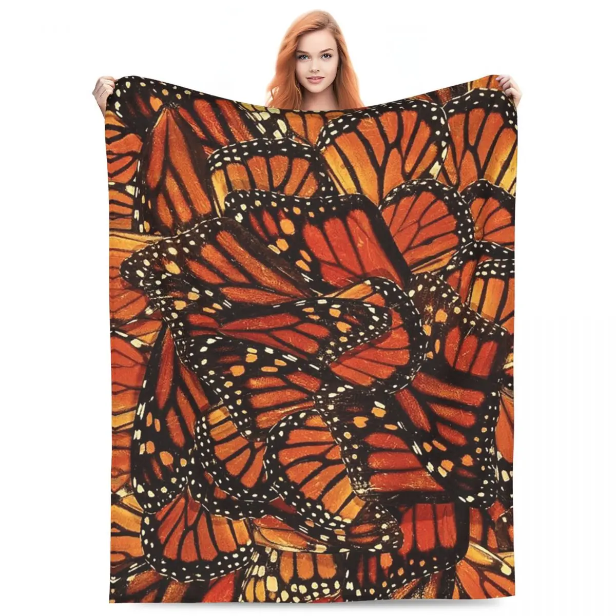 Orange Monarch Butterfly Blankets Flannel Sofa Throw Blanket Breathable for Home Bedroom Throws Bedspread Quilt