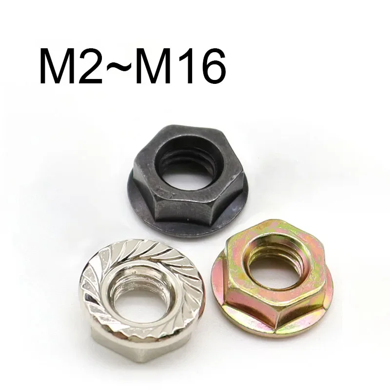 1~50pcs Hexagon Flat Flange Nuts M2 M2.5 M3 M4 M5 M6 M8 M10 M12 M14 M16 Nickel Plated/colour Zinc/black/serrated Flange Nut