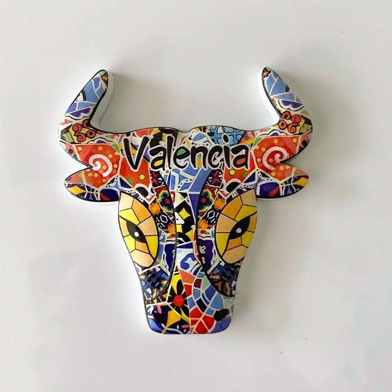Imán de nevera de recuerdo de viaje de Valencia, decoración creativa de cabeza de toro de España en todo el mundo, pegatina magnética 3D