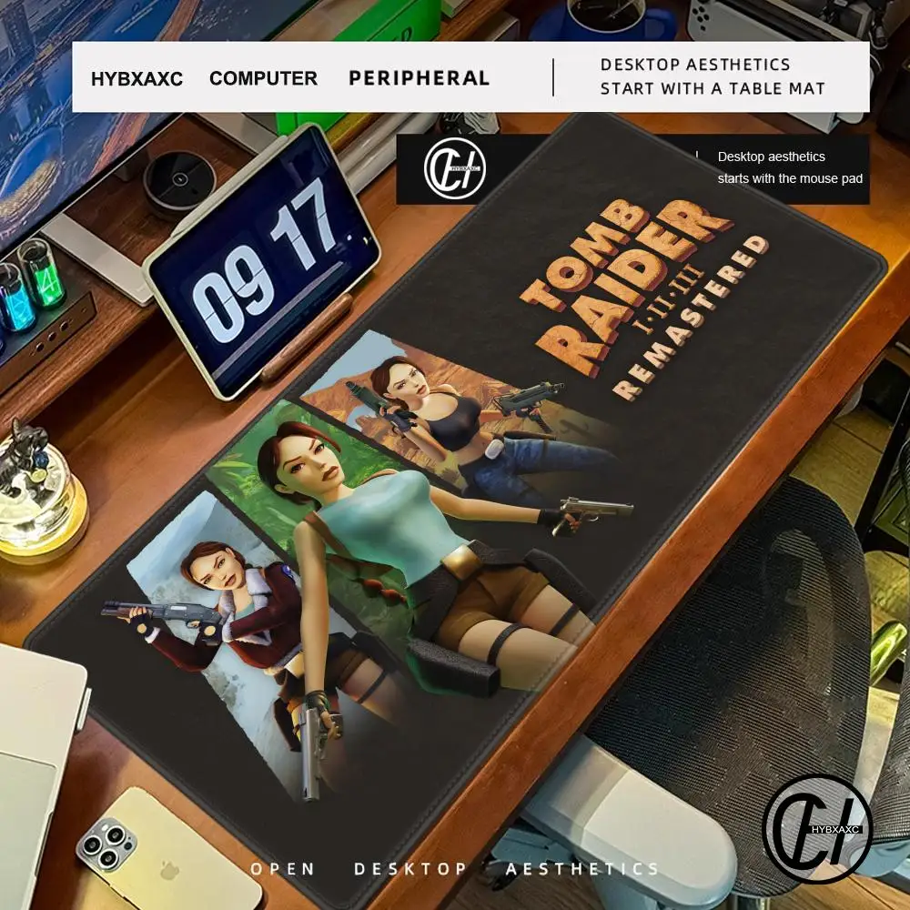 Jogo tomb raider remasterizado lara 1-3 mouse pad grande tapete de mesa teclado ergonômico escritório borracha jogo pc antiderrapante anti-desbaste casa