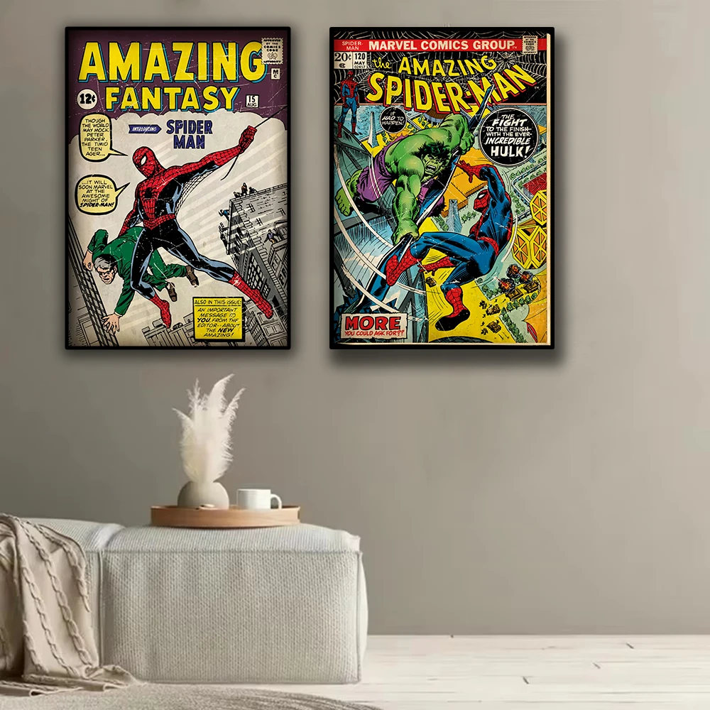 Retro Marvel Super Hero Wall Art, Spider Man Anime Poster, American Film Mural, Home and Children's Room Wall Decor Print