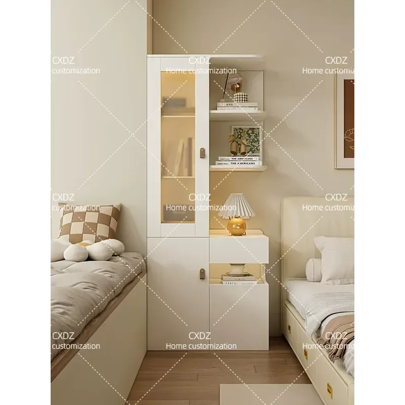 Cream Bedside Table Narrow Storage Cabinet for Bedroom Household Integrated High Nightstand with Storage Space 2026 New