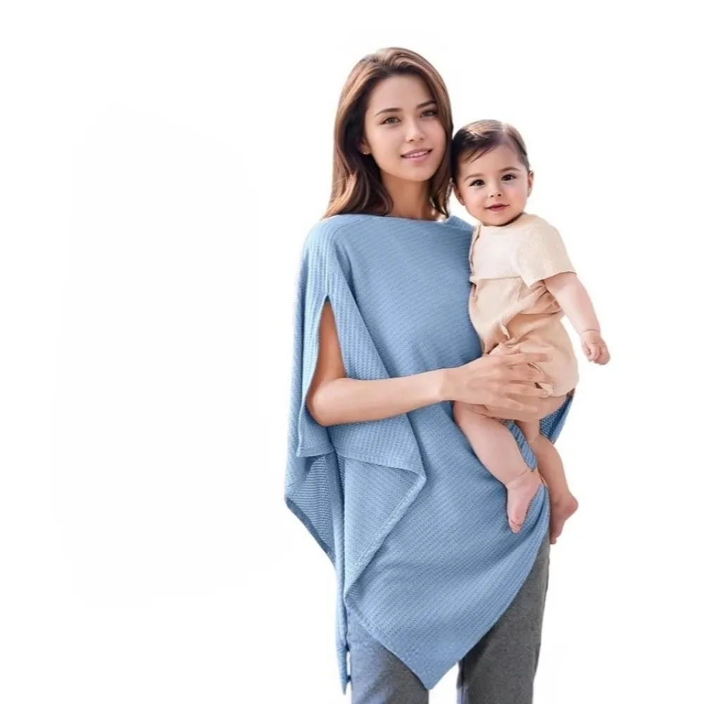 Soft Waffle Breastfeeding Nursing Cover Stretchy Windproof Feeding Apron Polyester Multi-Use Nursing Poncho Outdoor