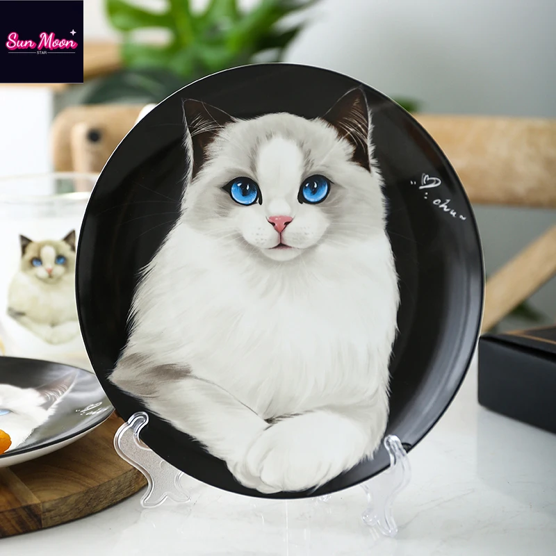 Cute Animal Black Cat Ceramic Western Food Plate Home Dessert Plate Bone Porcelain Decorative Hanging Plate Fruit Plate Gift